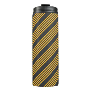Sunny yellow and charcoal five stripe pattern thermal tumbler