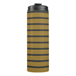 Sunny yellow and charcoal five stripe pattern thermal tumbler