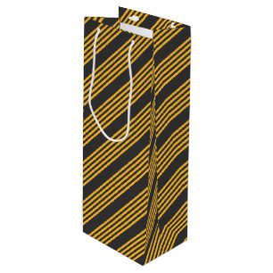 Sunny yellow and charcoal five stripe pattern wine gift bag