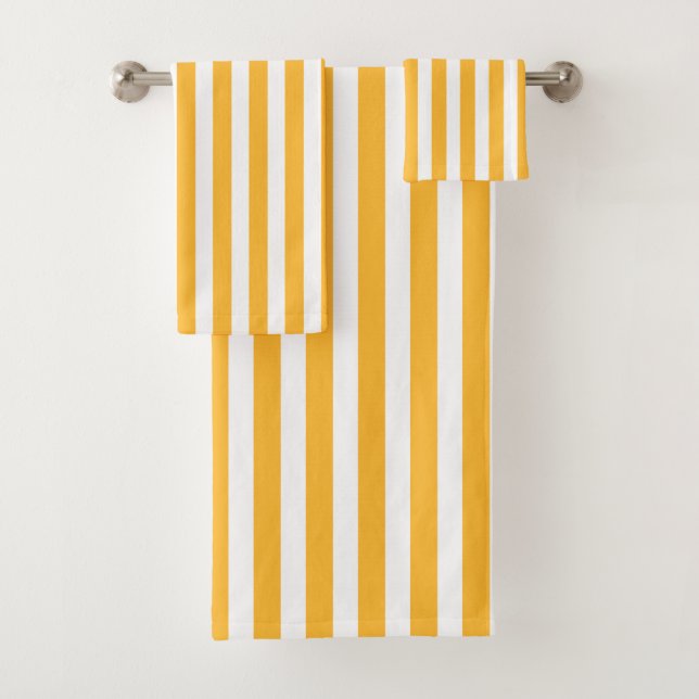 Sunny yellow and white candy stripes bath towel set (Insitu)