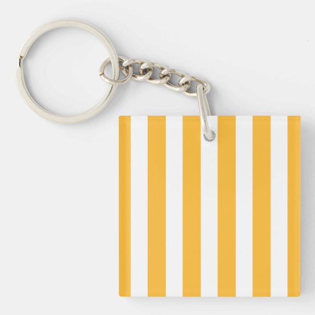 Sunny yellow and white candy stripes key ring (Front)