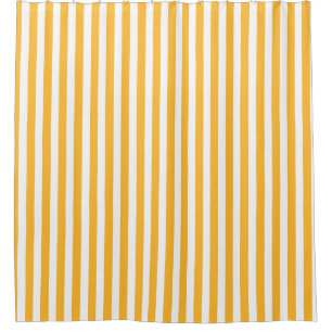 Sunny yellow and white candy stripes shower curtain