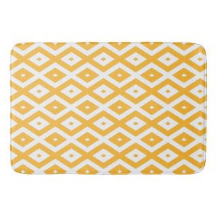 Sunny yellow and white diamond pattern bath mat
