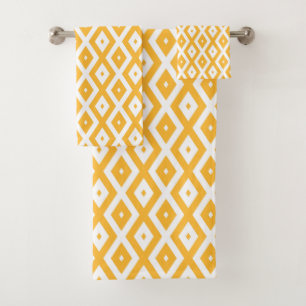 Sunny yellow and white diamond pattern bath towel set
