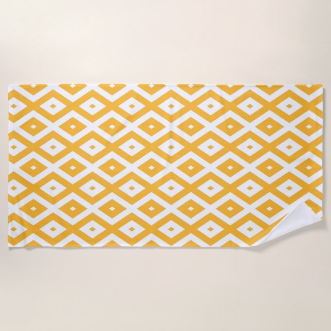 Sunny yellow and white diamond pattern beach towel (Front)