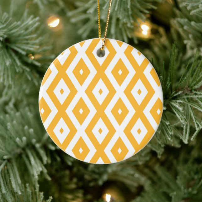 Sunny yellow and white diamond pattern ceramic tree decoration (Tree)