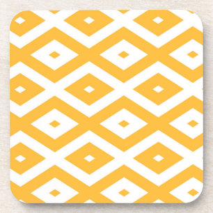 Sunny yellow and white diamond pattern coaster