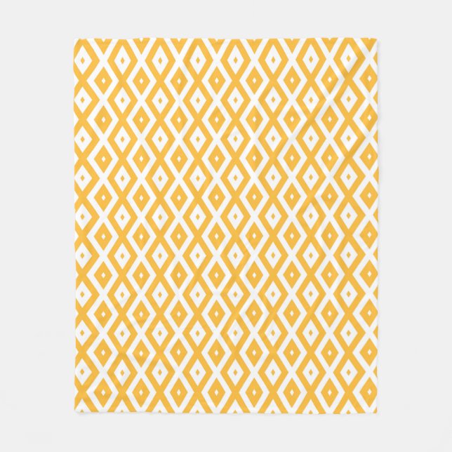 Sunny yellow and white diamond pattern fleece blanket (Front)