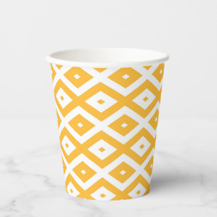 Sunny yellow and white diamond pattern paper cups