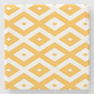 Sunny yellow and white diamond pattern stone coaster