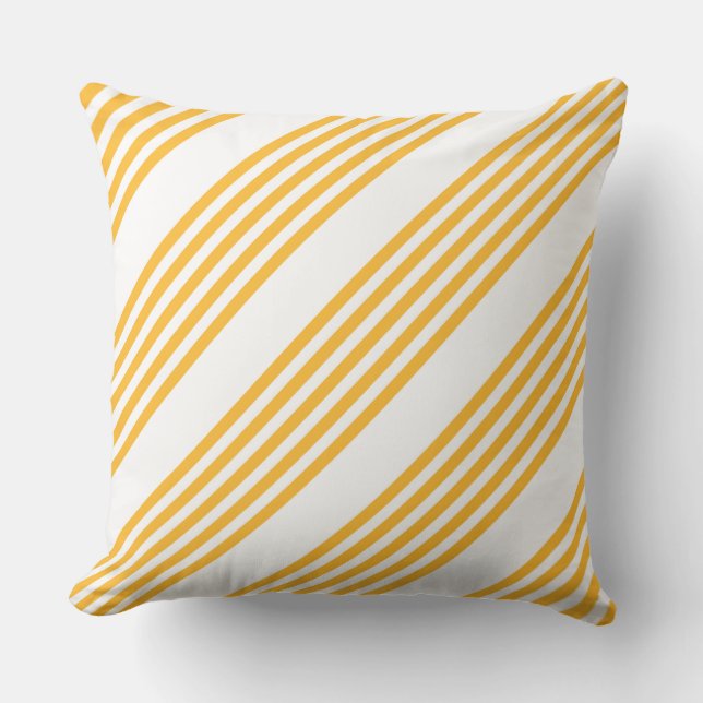 Sunny yellow and white five stripe pattern cushion (Front)