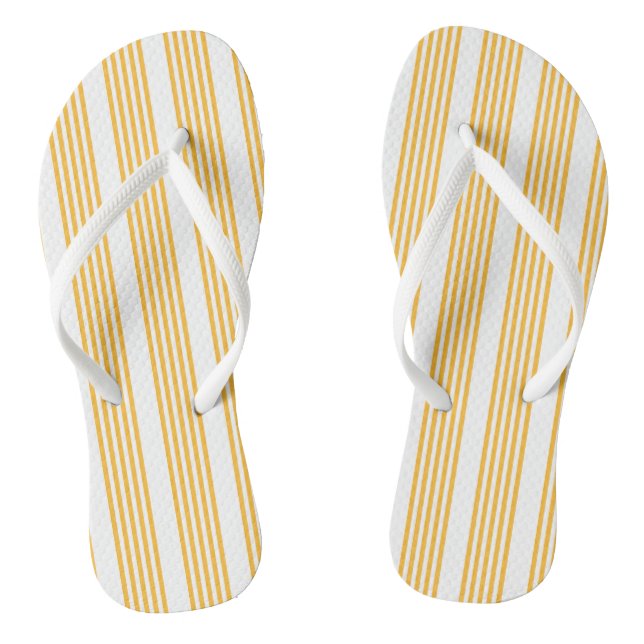 Sunny yellow and white five stripe pattern jandals (Footbed)