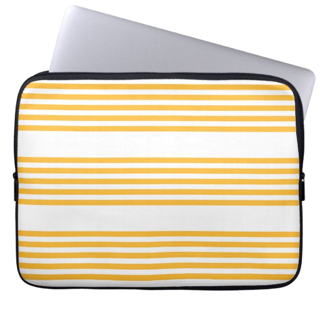 Sunny yellow and white five stripe pattern laptop sleeve (Front)