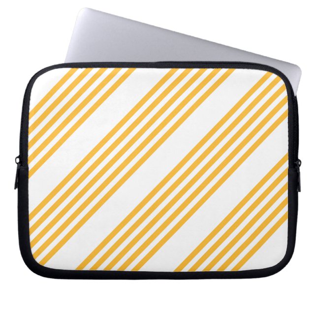 Sunny yellow and white five stripe pattern laptop sleeve (Front)