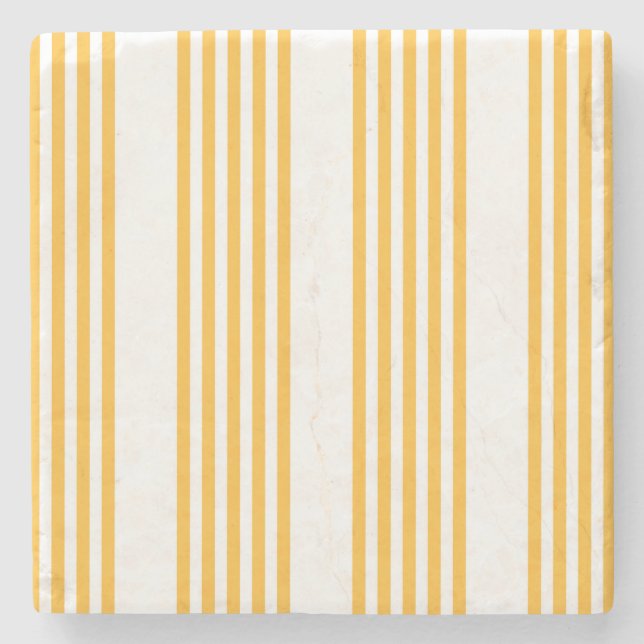 Sunny yellow and white five stripe pattern stone coaster (Front)