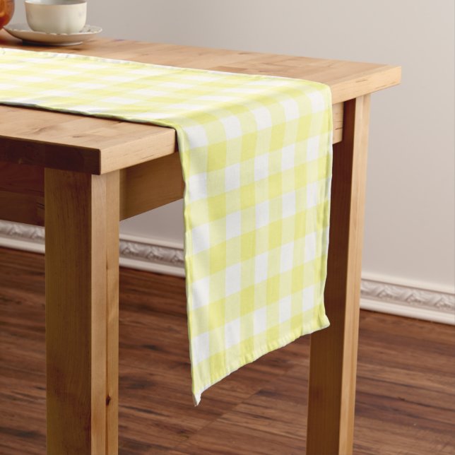 Sunny Yellow and White Gingham Table Runner (In Situ)