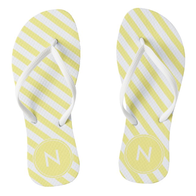 Sunny Yellow and White Striped and Monogrammed  Jandals (Footbed)