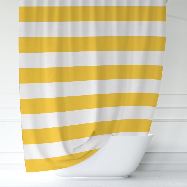 Sunny Yellow and White Wide Stripes Shower Curtain (Creator Uploaded)