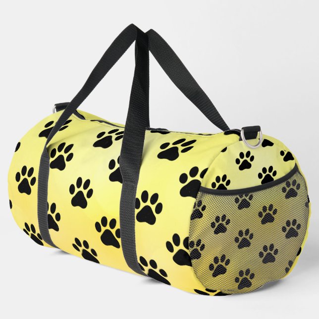 Sunny Yellow Black Paw Print Duffle Bag (Right Corner)