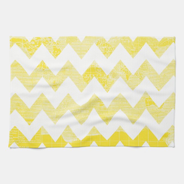 Sunny Yellow Chevrons on a Yellow Map Tea Towel (Horizontal)