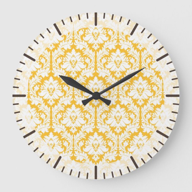 Sunny Yellow Damask Large Clock (Front)