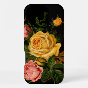 Sunny Yellow Elegance Floral Heirloom Roses Black iPhone 16 Pro Max Case