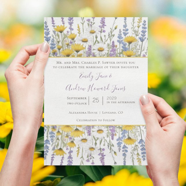Sunny Yellow Elegance Lavender Love Wildflower Invitation (Creator Uploaded)