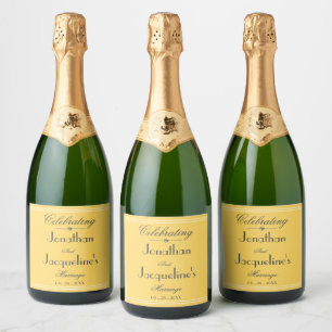 Sunny Yellow Elegant Script Names Simple Wedding Sparkling Wine Label