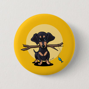 Sunny Yellow Fishing Doxie Dog 6 Cm Round Badge