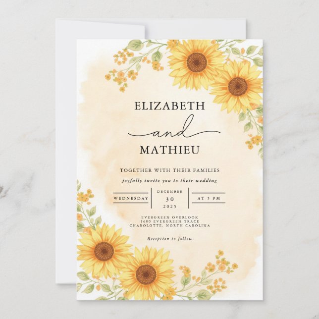 Sunny Yellow Floral Corner Wedding Invitation (Front)