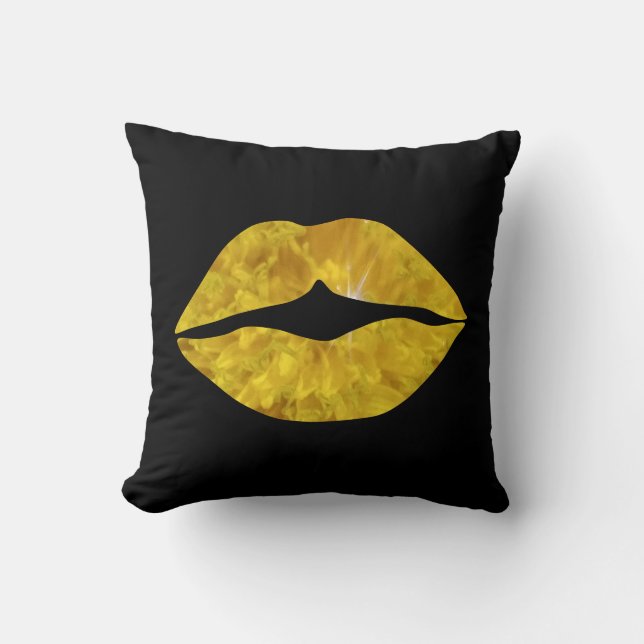 Sunny Yellow Floral Lips Cushion (Front)