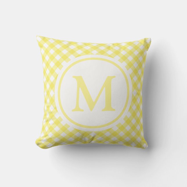 Sunny Yellow Gingham Monogram Cushion (Front)