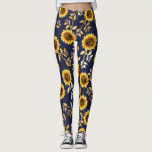 Sunny Yellow Gold Navy Sunflowers Leaves Pattern Leggings<br><div class="desc">This elegant and chic floral pattern is perfect for the summer season. it features a yellow and brown watercolor painted sunflower pattern with faux printed gold foil leaves on top of a simple navy blue background. This print is trendy, country, and modern. ***IMPORTANT DESIGN NOTE: For any custom design request...</div>