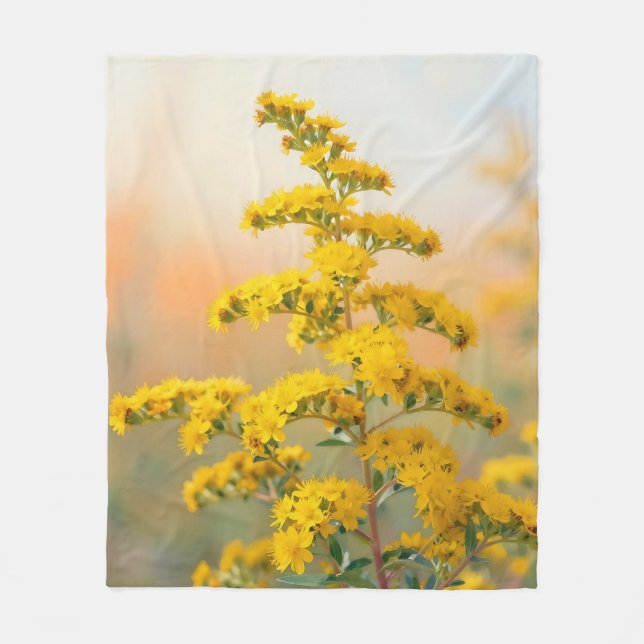 Sunny Yellow Goldenrod Bloom Fleece Blanket (Front)