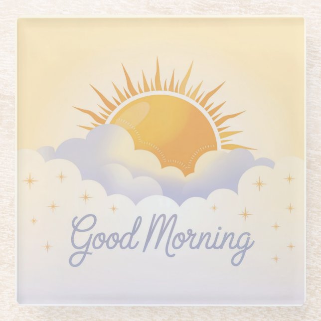 Sunny Yellow Good Morning Glass Coaster  (Front)