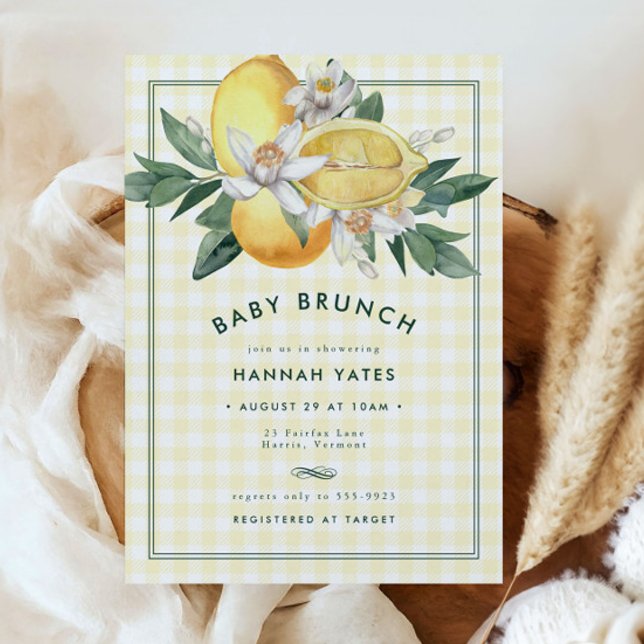 Sunny Yellow Lemon Gingham Baby Shower Brunch (Creator Uploaded)