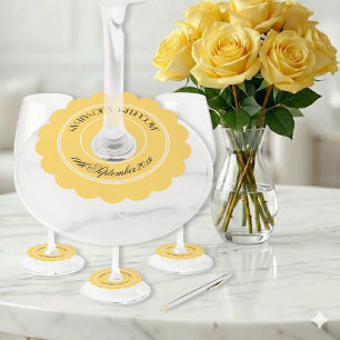 Sunny Yellow Marriage Celebration Elegant Script Wine Glass Tag
