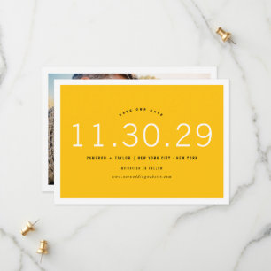 Sunny Yellow Modern Minimalist Bold Numbers Photo Save The Date
