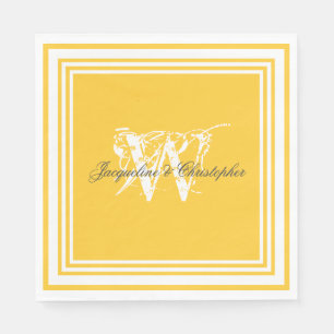 Sunny Yellow Monogram Elegant Wedding Cake Paper Napkin
