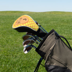 Sunny Yellow & Orange Chequered Monogram  Golf Head Cover