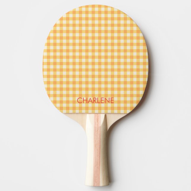 Sunny Yellow Orange Ish Gingham Plaid Ping Pong Paddle (Front)
