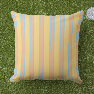 Sunny Yellow, Orange & Light Blue Striped Cushion