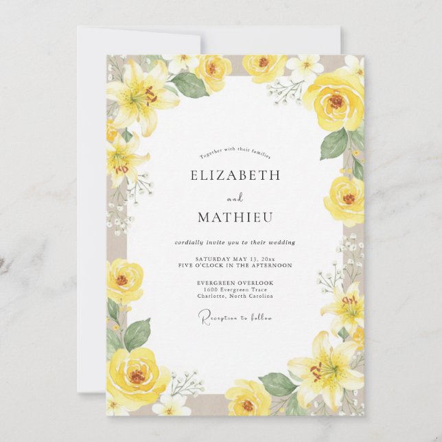 Sunny Yellow Peony Wedding Invitation (Front)