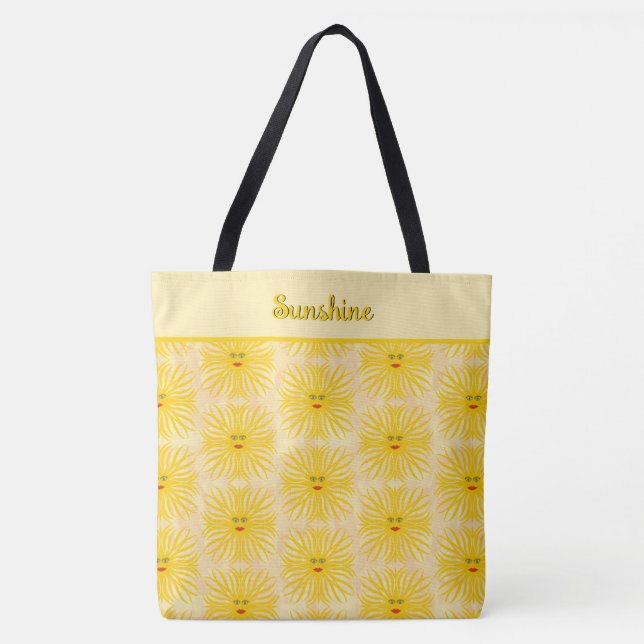 Sunny Yellow Red Sun Face Kids Beach Print Tote Bag (Front)