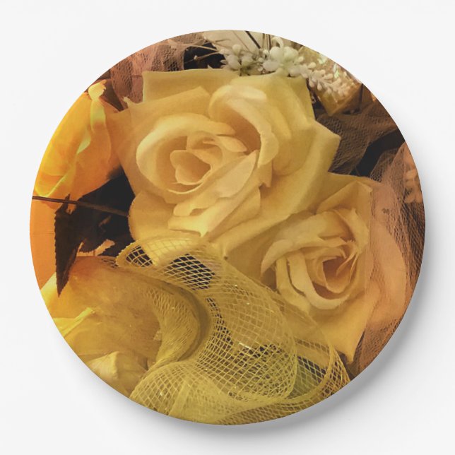 Sunny Yellow Rose Paper Plates (Front)