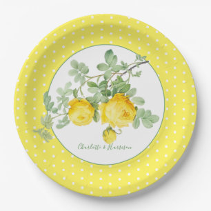 Sunny Yellow Roses Floral Elegant Wedding Paper Plate