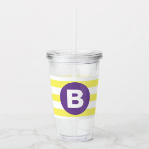 Sunny Yellow Striped Purple Monogram Acrylic Tumbler