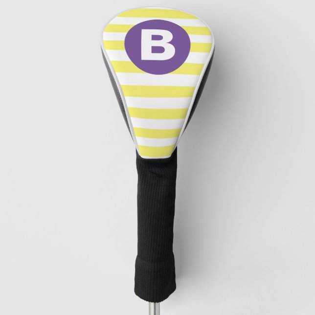 Sunny Yellow Striped Purple Monogram Golf Head Cover (Front)