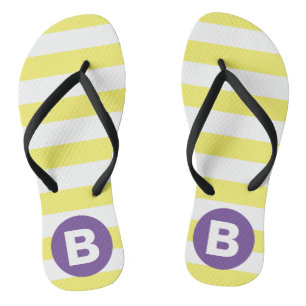 Sunny Yellow Striped Purple Monogram Jandals