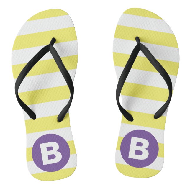 Sunny Yellow Striped Purple Monogram Jandals (Footbed)